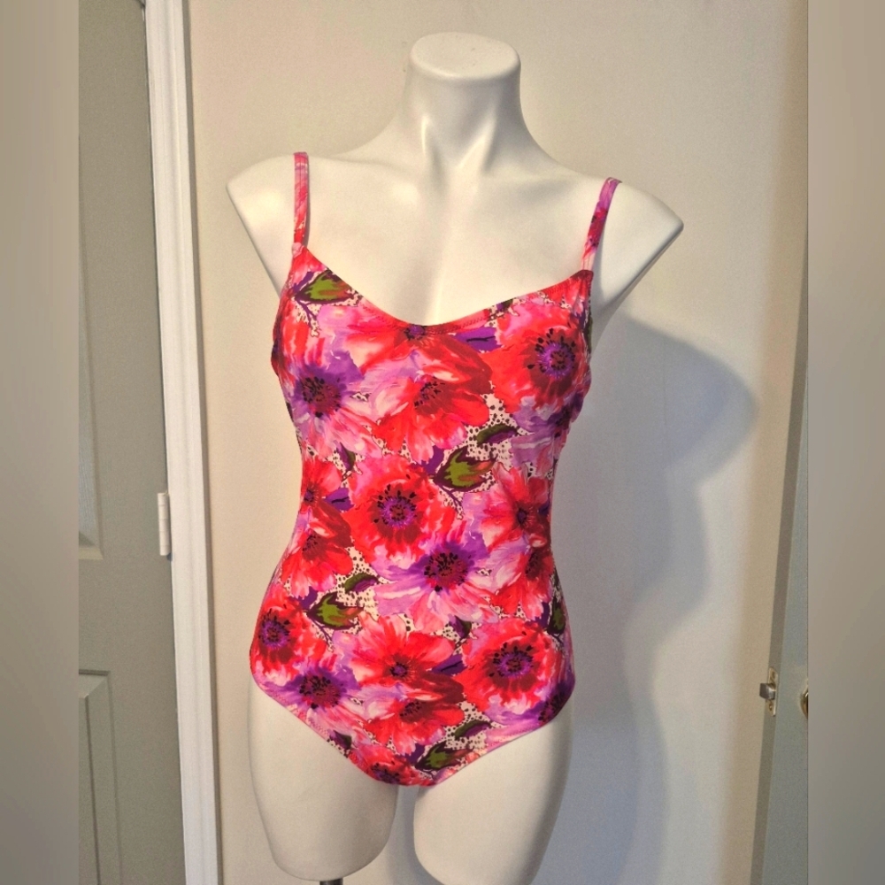 Leggiadro Luxury Vibrant Multicolored Floral Pattern One Piece Swimsuit(L)
